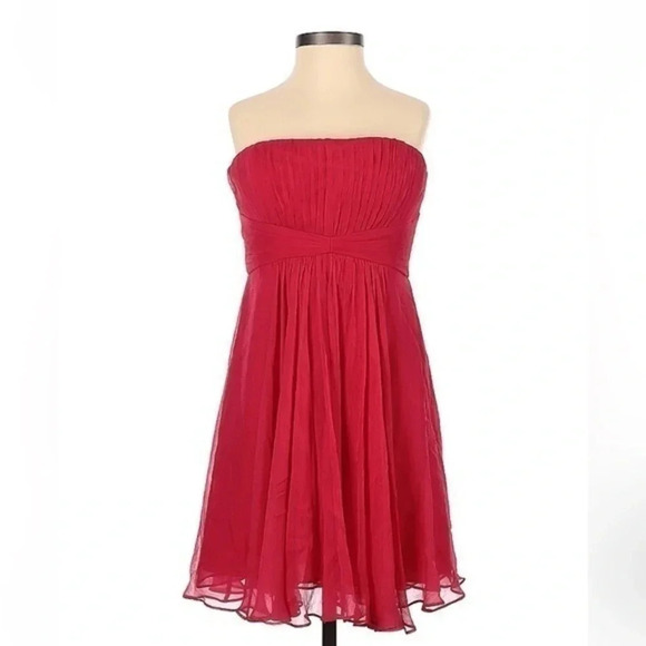BCBGMAXAZRIA Duran Ruby Red 100% Silk Cocktail Dress Mini Chiffon Size 4 Small - Picture 3 of 5